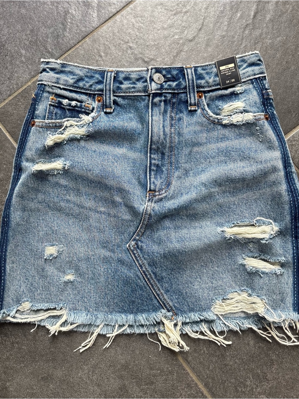 Abercrombie Zoe Distressed Denim Mini Skirt Natural Rise Vintage A-Line Sz 24 00